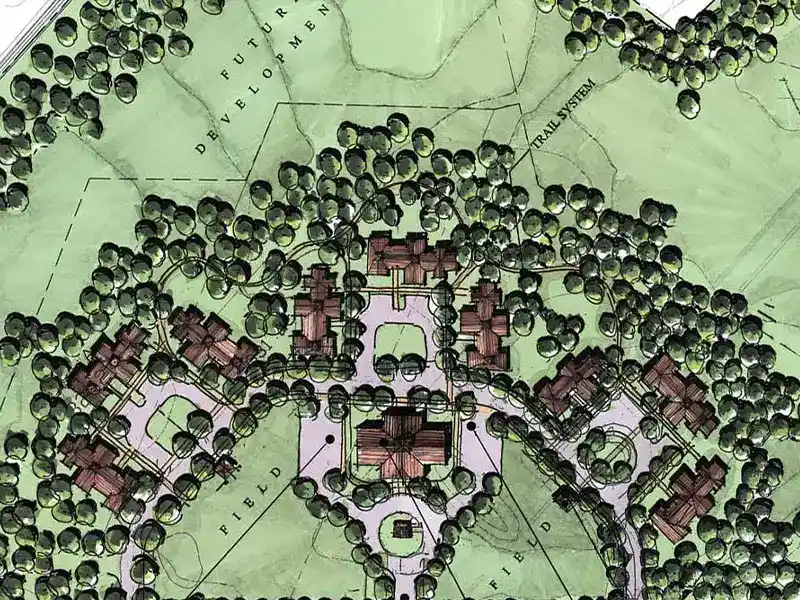 Aerial sketch of the planned future of Good Neighbor Village campus
